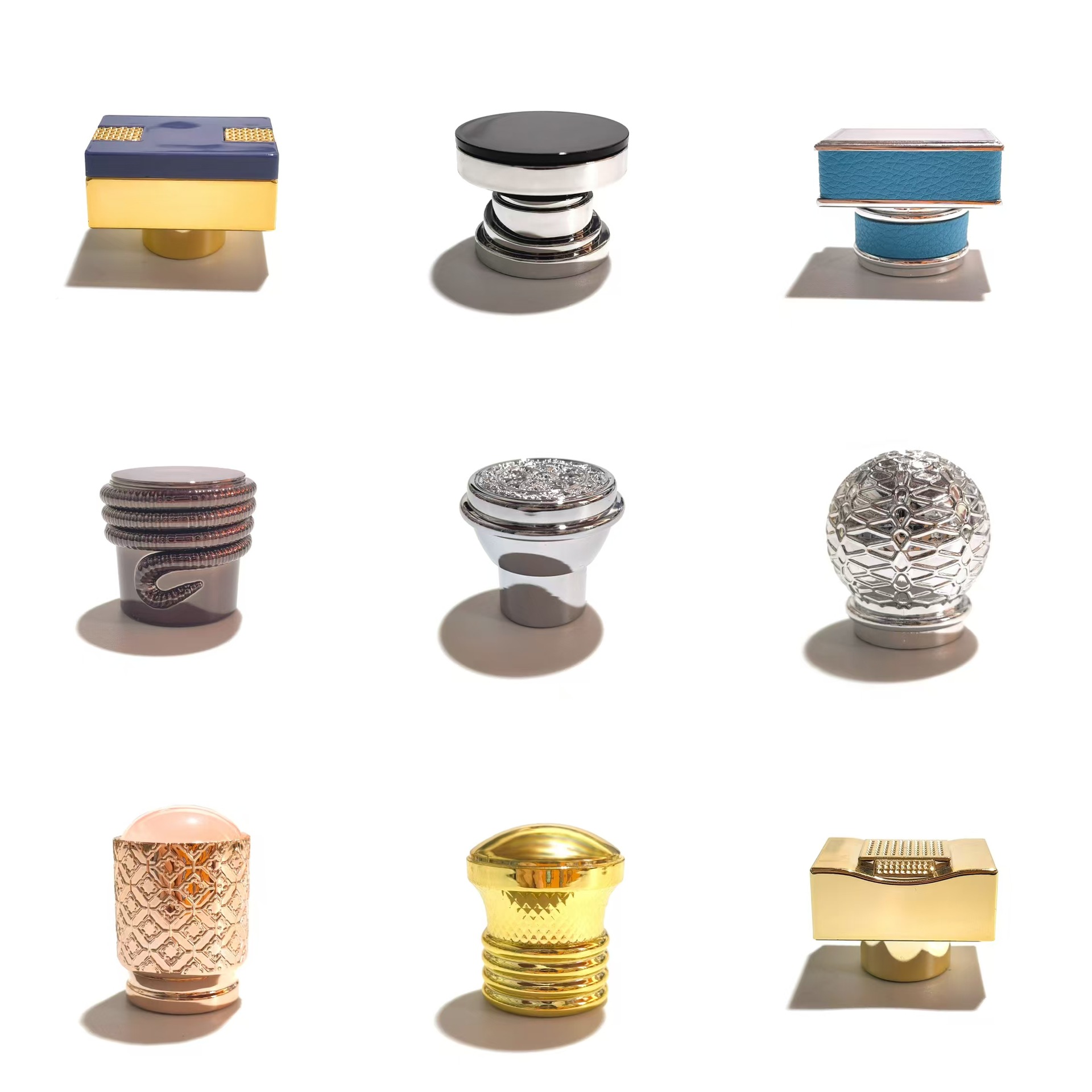 Assorted perfume bottle caps and collars