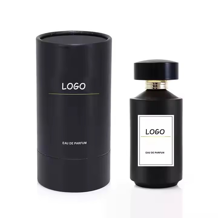 Black sample bottle and cylindrical perfume packaging